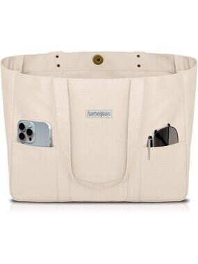 Women’s Beige Everyday Tote Bag Pockets Laptop Sleeve Work Bag